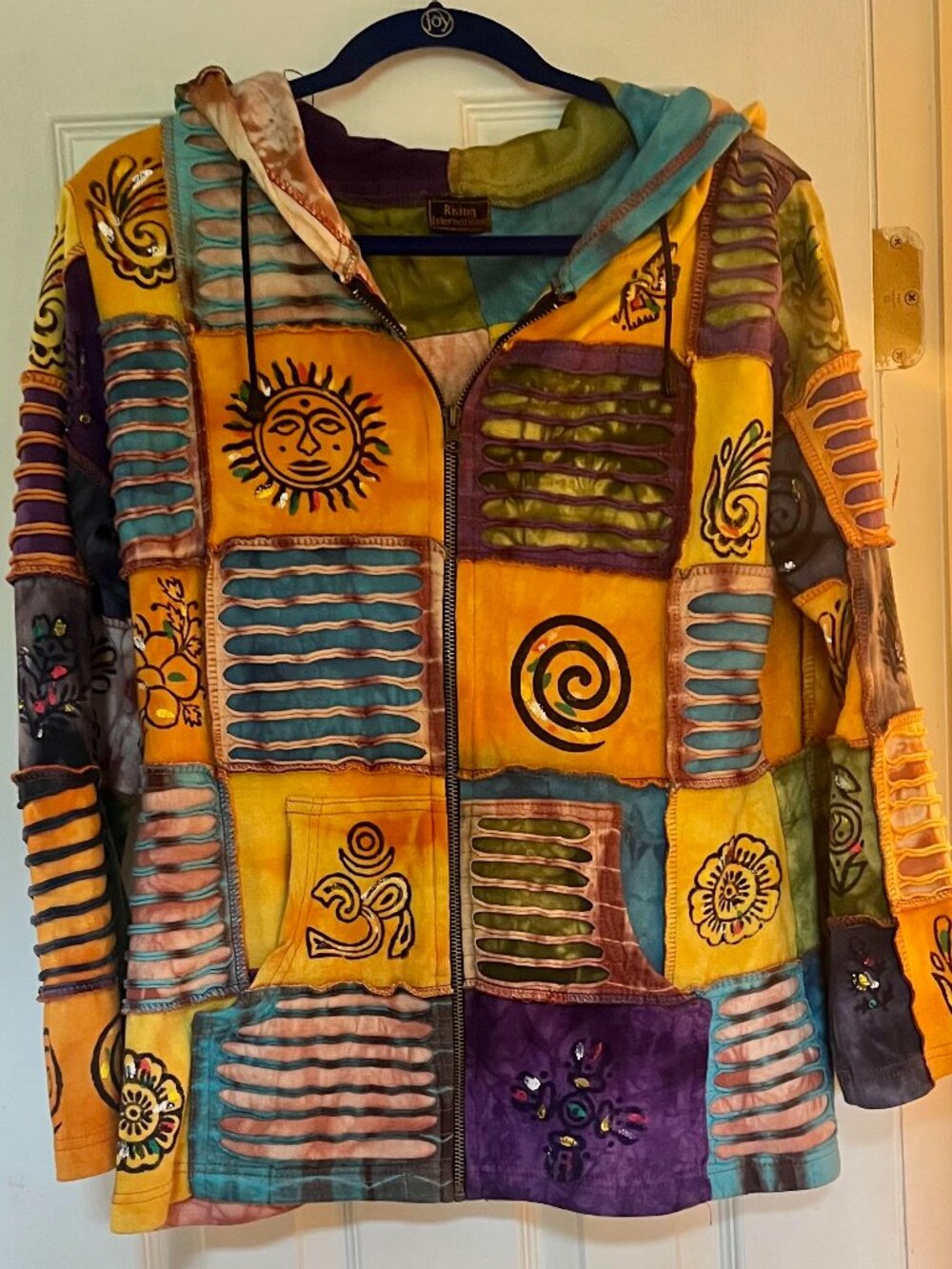 Rising International Multicolored Boho Patchwork Full Zip Hoodie Size Medium